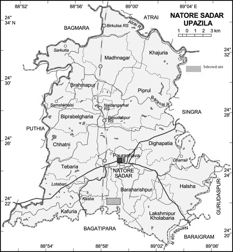 Fig: Map of Natore Sadar Upazila showing study area